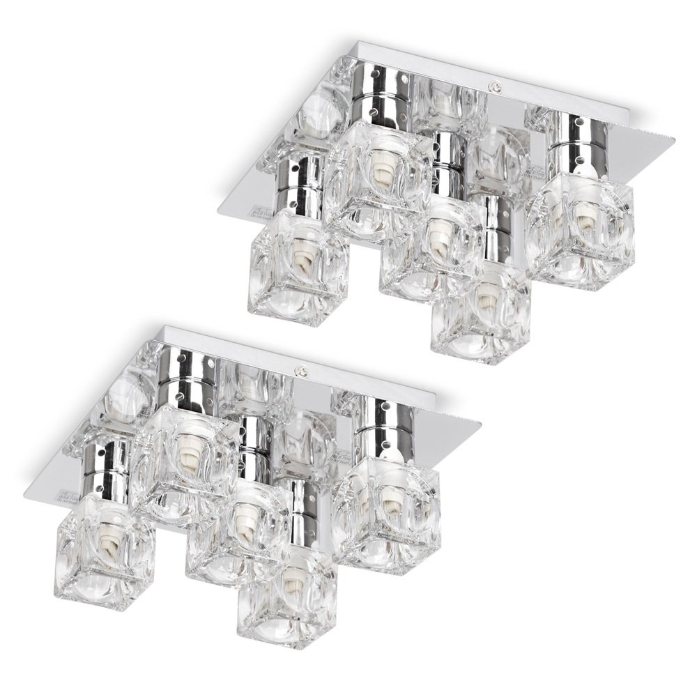 Modern Polished Chrome 5 Light Square Ice Cube Design Flush