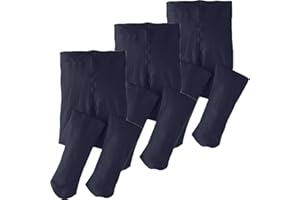 Monvecle 3 Pairs Girls' Kids Opaque Microfiber Dance Stockings School Uniform Footed Tights