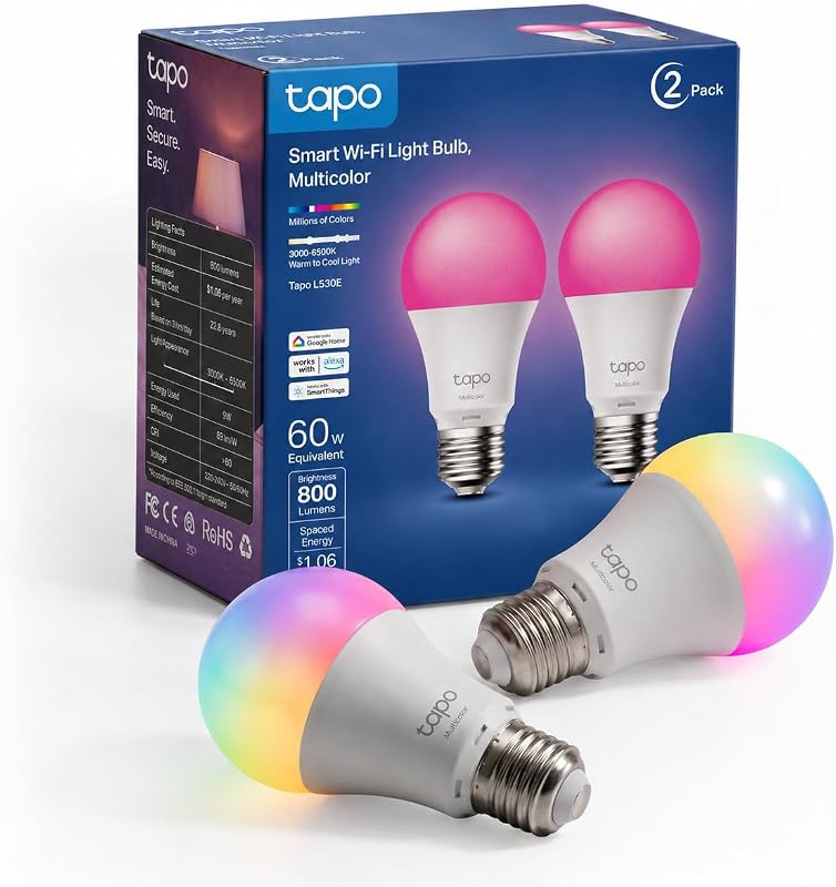 Ampoule Connectée Alexa E27, Multicolore LED Dimmable L530E, 2 pièces