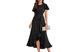 BeryLove Women Formal Party Dress Flutter Short Sleeve Wedding Cocktail Long Evening Dress