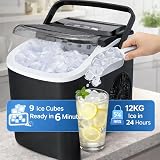 1ABOVE Countertop Ice Maker 12kg/24H 9 Cubes in 6 Min Self-Cleaning Black view 4