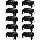 Dailyset 10-Pack Black Tablecloths for Rectangle Tables, 60 x 120 Inches, Stain-Resistant Polyester Fabric for 6 Foot Tables - Washable Table Covers for Weddings, Banquets, Birthday Parties, Events