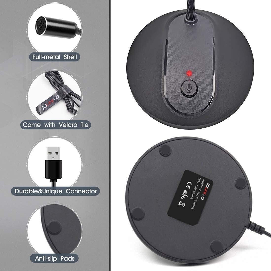 USB Desktop Microphone with Mute Button,Plug&Play Condenser,Computer, PC, Laptop, Mac, PS4 Mic LED Indicator -360 Gooseneck Design -Recording, Dictation, YouTube, Gaming, Streaming (Omnidirectional): Electronics