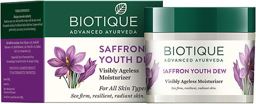 Biotique Saffron Youth Dew Visibly Age Less moisturizer 50 gm/ 1.76 Oz. I for All Skin Type I See Firm Resilient