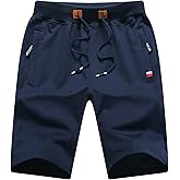 Boy's Summer Cotton Drawstring with Elastic Waist Classic Fit Zipper Pockets Casual Shorts