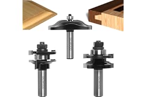 SICWOOD 3PCS Cabinet Door Raised Panel Router Bits Set 1/2 Shank, Carbide Woodworking Tools, for Making Door & Window Frames, (Tenon Joint Cutter Diameter: 1-5/8")