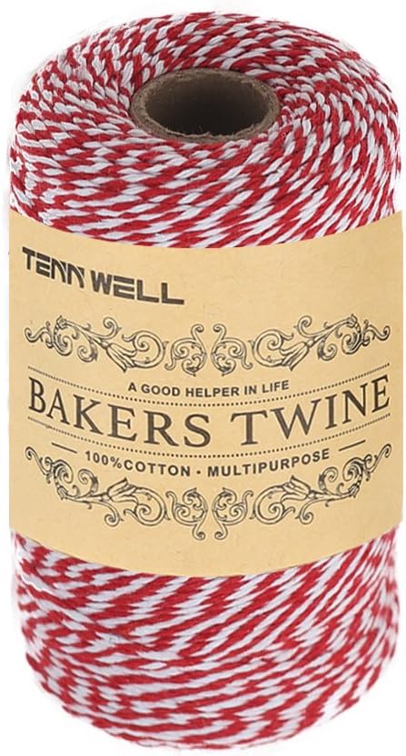 Tenn Well Red and White Twine, 656 Feet 200m Cotton Bakers Twine Perfect for Baking, Butchers, Crafts and Christmas Gift Wrapping : Office Products