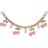 Cute Cherry Bag Chain Keychain with Pearl, Pink Bow Purse Charm, Trendy Handbag Bag Charm Keychain Accessories for Women
