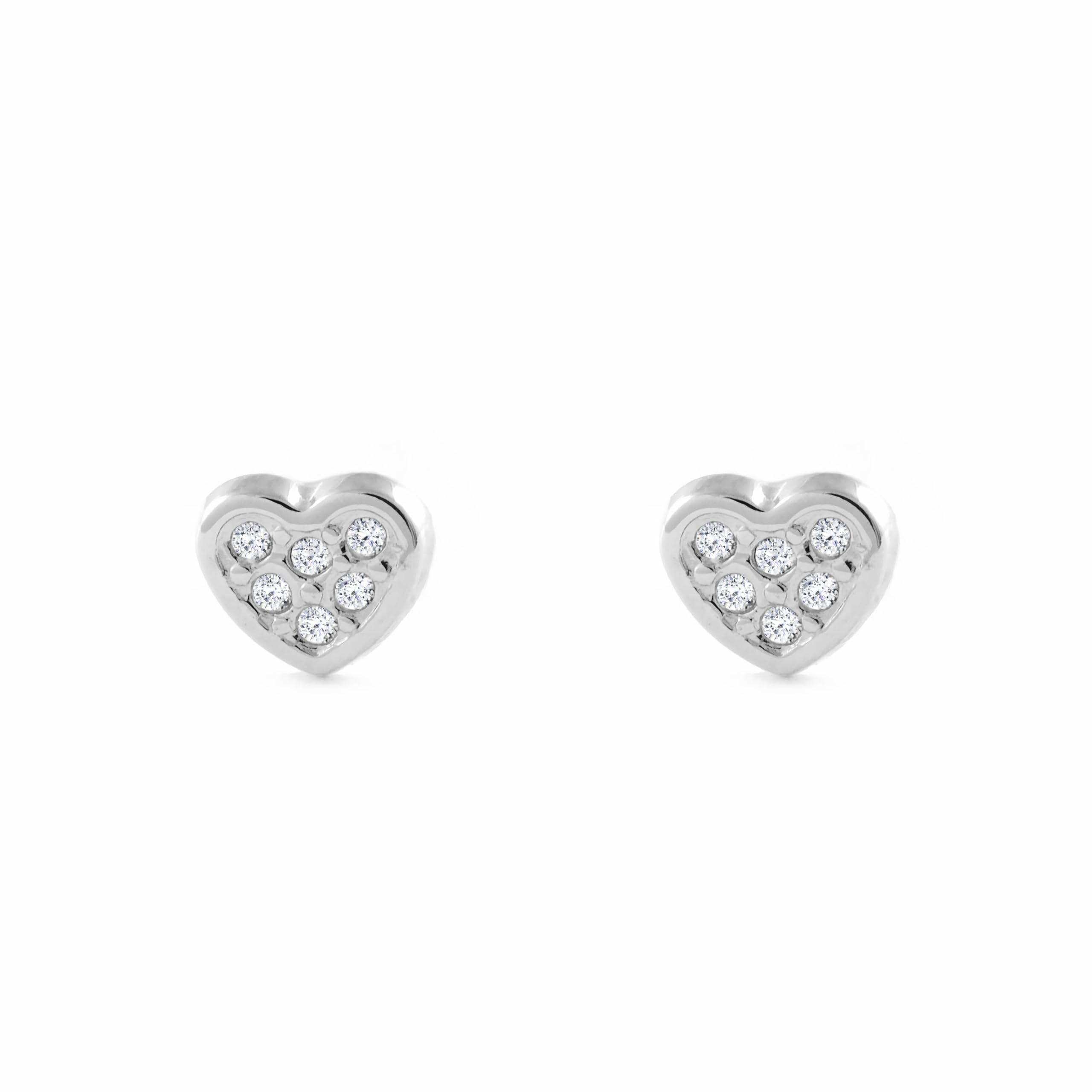 Mondepetit - 9ct White Gold Heart Cubic Zirconias Children's Baby Girls Earrings shine