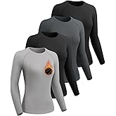 ATTIQOZI 4 Pack Women's Thermal Shirts-Fleece Lined Long Sleeve Tops-Thermal Compression Shirts for Outdoor Workouts