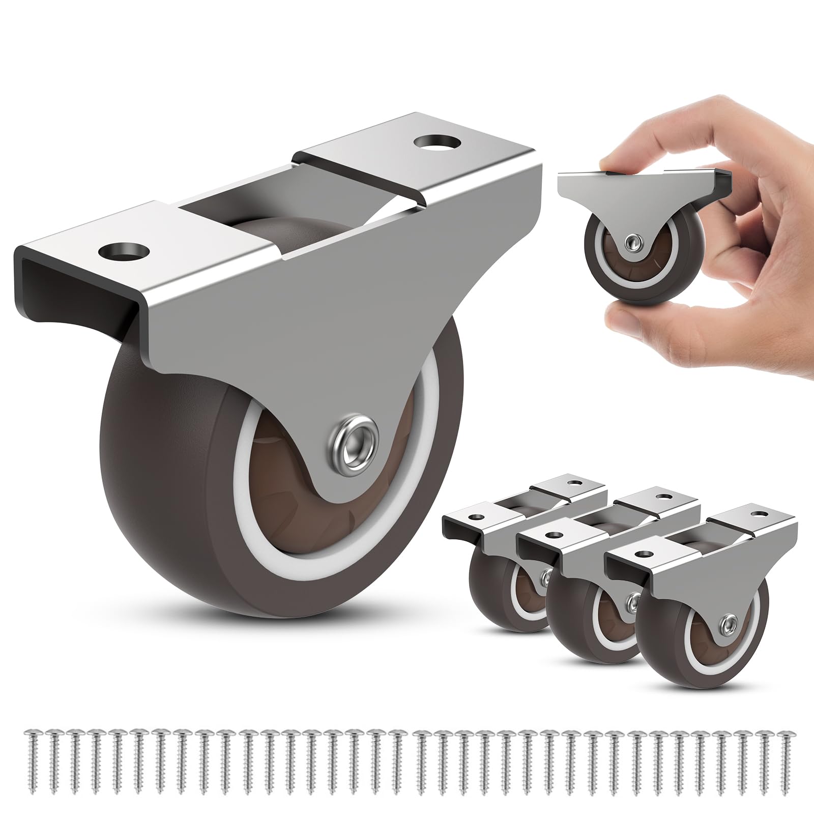 Photo 1 of Fixed Caster Wheels, Low Profile Casters, Mini Fixed and Quiet Rolling, Low Profile Casters for Furniture, Drawers, Storage Bins, Small Appliances (Brown 4PCS, 2 inch)
