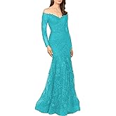 Laces Mermaid Mother of The Bride Dresses for Women 2026 V Neck Long Sleeves Off Shoulder Formal Wedding Guest Dress