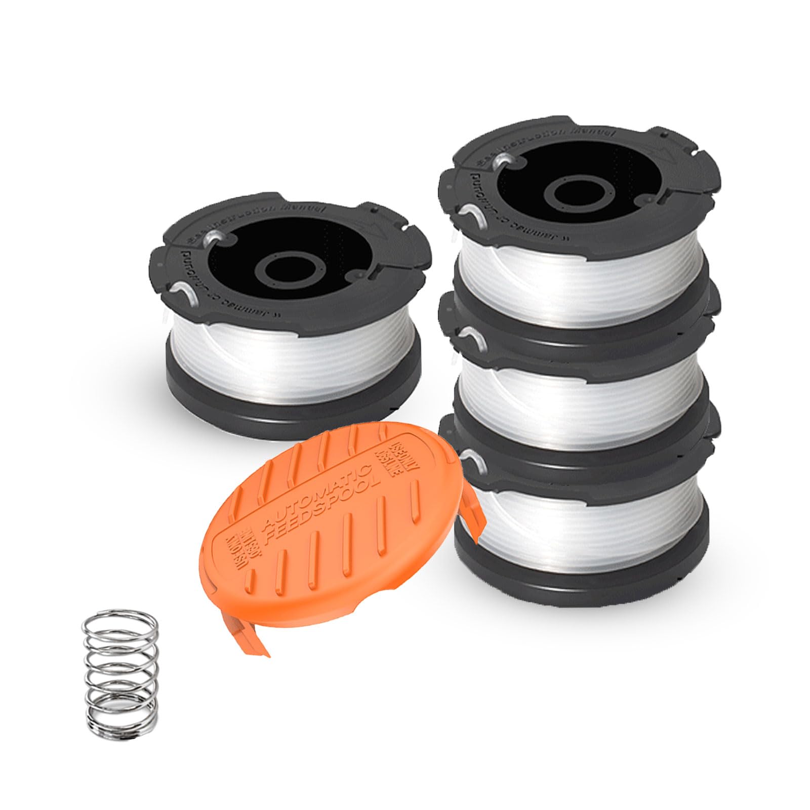 Viilich 4pcs Strimmer Spool Compatible with Black & Decker A6481,A6485,AF-100,AF-100-3ZP,AF-100-BKP,String Trimmers Replacement Part GH600 GH900 Edger with RC-100-P Spool Cap Covers and Spring