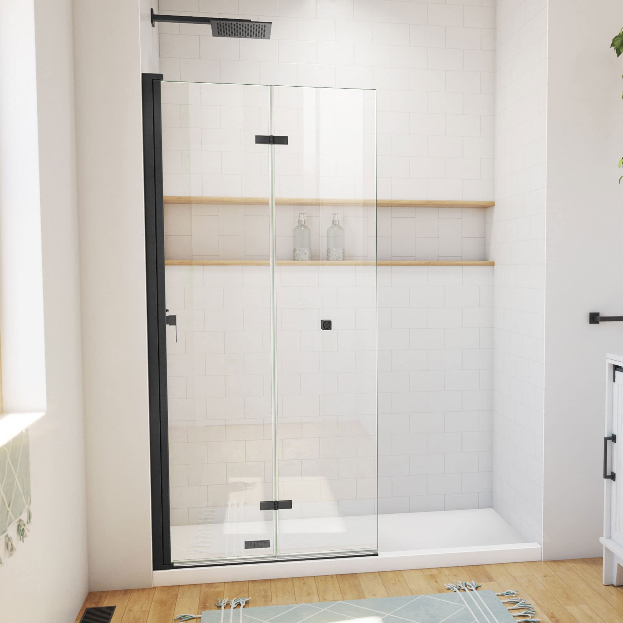 Photo 1 of DreamLine Aqua-Q Fold 33 1/2 inch W x 72 inch H Frameless Bi-fold Shower Door in Matte Black