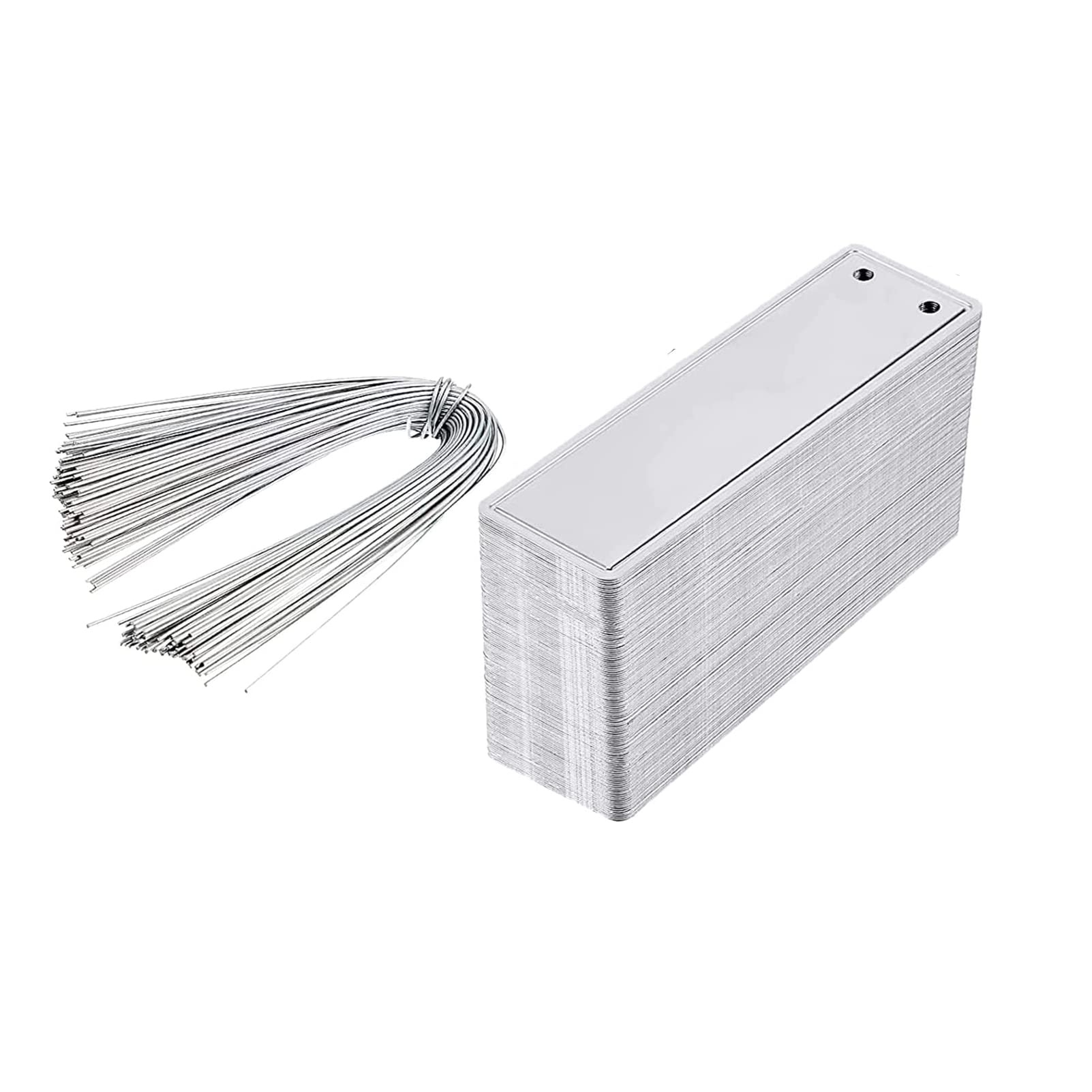 100 Pieces Aluminum Plant Labels Reusable Metal Plant Tags Tree ID Tags Pot Label Tag Marker with Metal Wires for Indoor Outdoor Gardening (Small, Silver with Flat Edge)