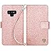 BENTOBEN Compatible with Galaxy Note 9 Wallet Case, Sparkly Glitter Girls Women Flip PU Leather Credit Card Holder Cash Pockets Wristlet Protective Shockproof Case for Samsung Galaxy Note 9, Rose Gold