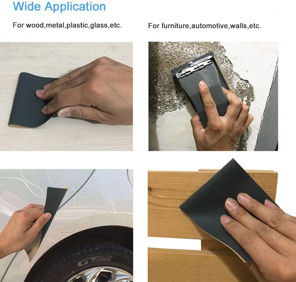 42 PCS Wet Dry Sandpaper 120 to 3000 Assorted Grit Sand paper, 9 x 3.6 Inch Assorted Grit Sandpaper for Wood Furniture Finishing, Metal Sanding and Automotive Polishing, Sander Sheets - - 