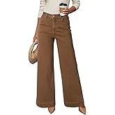 DOKOTOO Women's Casual High Waisted Jeans Stretch Button Wide Leg Loose Denim Pants with Pockets