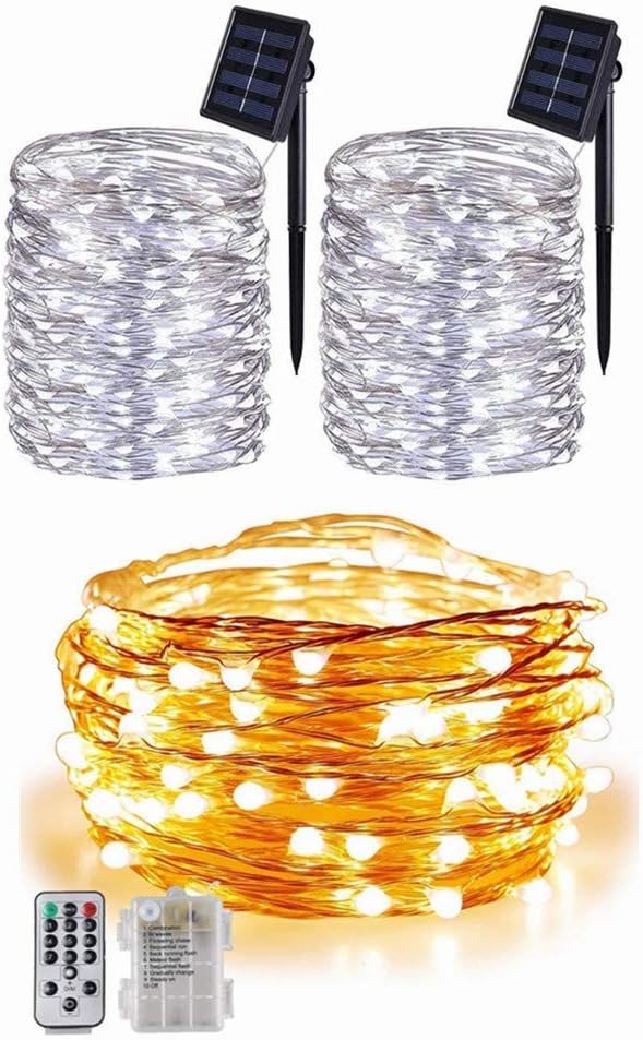 2pcs 200LED Solar Lights+1pc Yellow Battery Lights