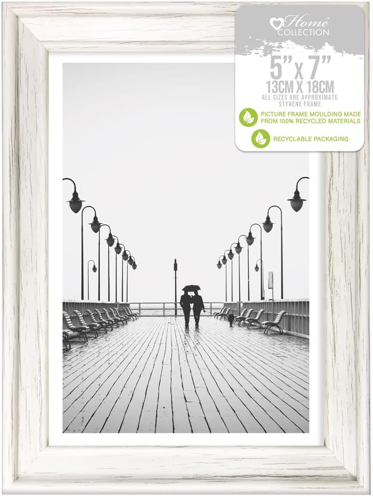 Design Group White Solitaire Shabby Chic Frame 5x7 Distressed Wood