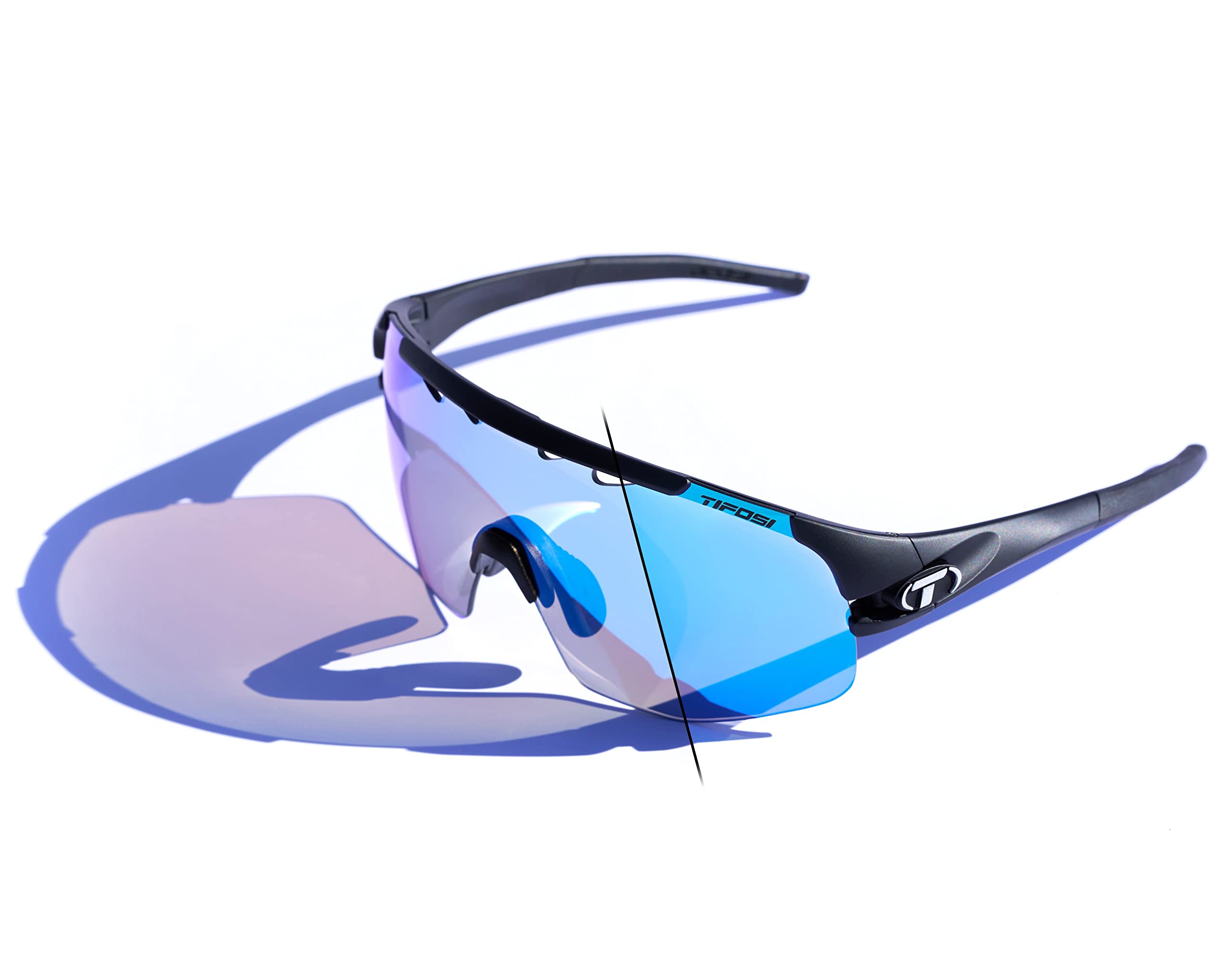 Tifosi Sledge Lite Fototec Single Lens Sunglasses: Fototec photochromic lens, lightweight, UV protection, adjustable ear and nose pieces, shatterproof, hydrophilic rubber