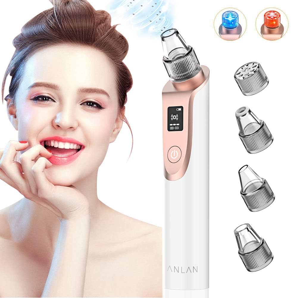 Blackhead Remover,ANLAN Rechargeable Blackhead Vacuum Suction Facial Pore Cleanser with Blue Red Light,LED Display Electric Skin Care Acne Removal Tool With 5 Probes Heads For Women and Men