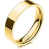 NOKMIT 5mm 14K Gold Filled Rings for Women Girls Dainty Thick Wedding Band Couple Anniversary Engagement Thumb Ring Gifts High Polished Plain Flat Cigar Band Tarnish Resistant Comfort Fit Size 4 to 11