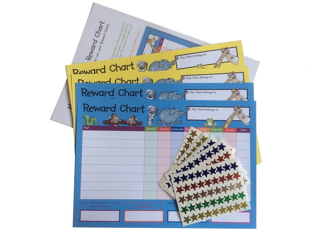 House of Card & Paper Reward Chart, 4 Charts and 225 Foil Star Shaped Stickers per pack (TWIN PACK)