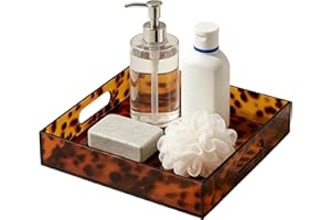 Tortoiseshell Serving Organizer - Vanity Tray, Contemporary Large Tray with Handle | Perfume Makeup Candle Storage Solution f
