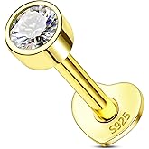 COCHARM 14K Gold Plated Flat Back Earrings Stud Cartilage Earrings Heart Post 925 Sterling SilverTragus Helix Earrings for women Internally Threaded Tragus Earrings