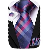 Hi-Tie 63" 70" Ties for Men Silk Extra Long Mens Ties Set and Pocket Square Cufflinks Paisley Necktie Business Wedding