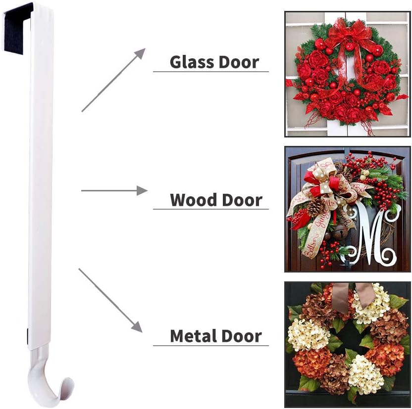 Sattiyrch Wreath Hanger,White Adjustable Metal Over Door Hook from 15-25 Inch，Holds up to 20 lbs: Kitchen & Dining