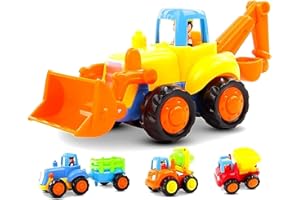 OKKIDY Friction Powered Cars Toys for 18+ Month Old Boys, 4 PCS Construction Vehicles Toys Set of Tractor Bulldozer Dump Truck Cement Mixer for Baby Toddlers Infants Boys Gifts-1