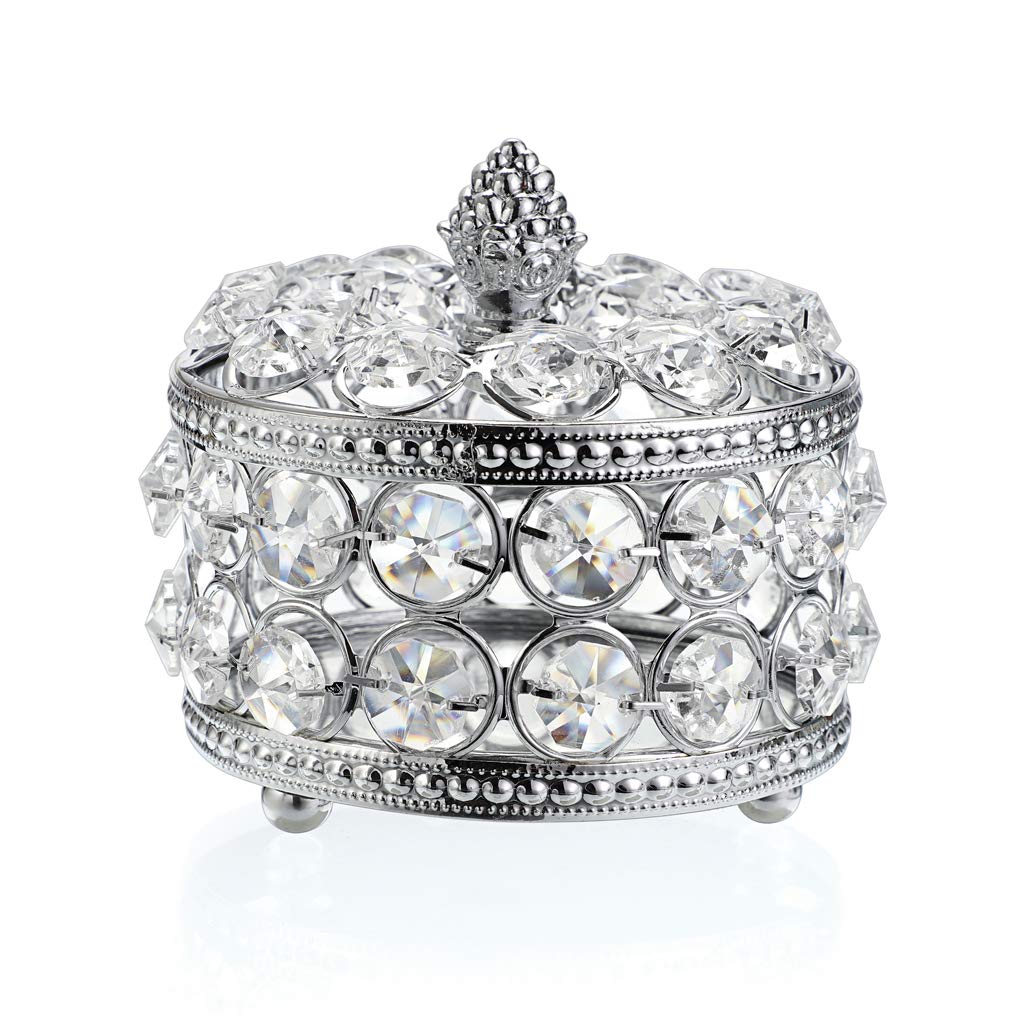 SUMTree Crystal Jewelry Box Trinket Organizer with Lid For Earrings Rings Jewelry Trinkets (Medium,Silver)