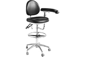 LIMKOMES Medical Dental Assistant Chair with Rotatable Armrest Rolling Medical Chair Ergonomic Swivel Seating Back Support Dentist Stool for Clinics, Dental Offices, Labs-Black