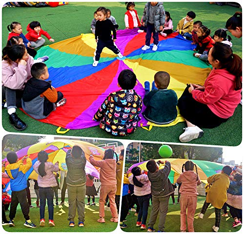 NARMAY Play Parachute for Kids Animals Rainbow with 12 Handles - 12 Feet