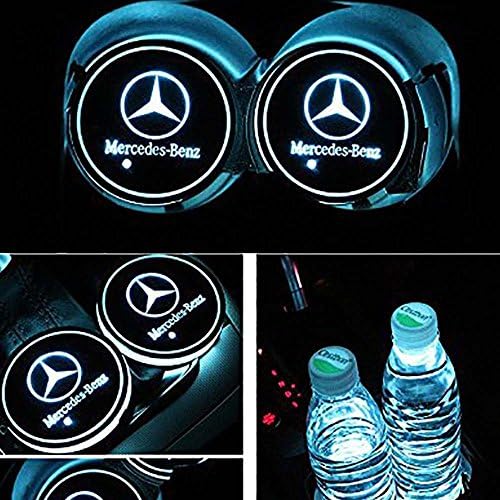 DIYcarhome Car Logo LED Cup Pad led Cup for Mercedes-Benz Coaster 7 Colors Changing USB Charging Mat Luminescent Cup Pad LED Mat Interior Atmosphere Lamp Decoration Light (2PCS)