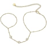 CoguZed 1-Pack 14K Gold Plated Hand Chain Bracelet with Adjustable Ring, Dainty Finger Chain for Women