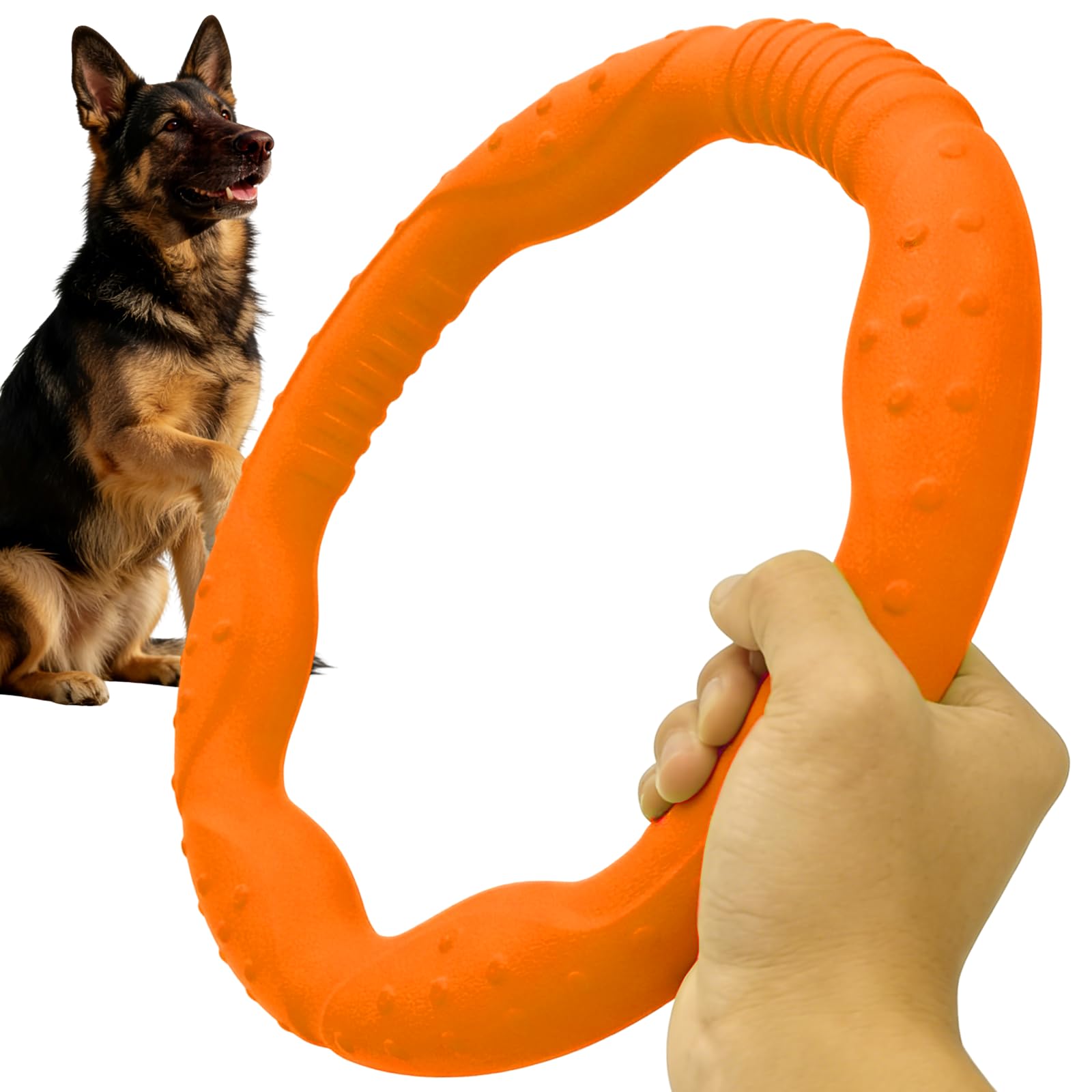 LaRoo Dog Chew Toy Ring 11.8 Inch Orange, Floating Flying Disc for Medium & Large Dogs, Interactive Tug of War & Waterproof Outdoor Fetch Teething Toy