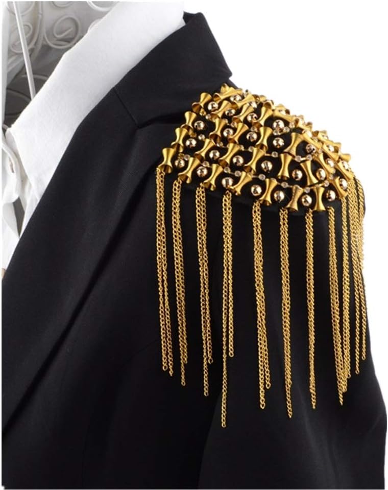 Huangwanru Epaulets Men's Gold Punk Rock Tassel Chain Epaulet Shoulder Boards Badge Costume Uniform Accessories Costumes Accessories (Color : Gold)