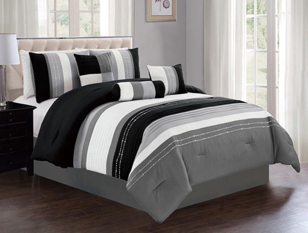 Amazon Com Wpm 7 Piece Comforter Set Grey Black White Purple