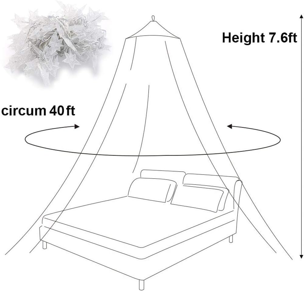 Twinkle Star Bed Canopy with 100 LED Star String Lights Battery Operated, Elegant Dome Bed Netting Canopy Curtains Canopy for Single to King Size Beds, Home &Travel Use, White: Home & Kitchen
