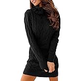 Langwyqu Womens Cable Knit Sweater Dress Sexy Long Sleeve Bodycon Turtleneck Mini Fall Sweaters Dresses