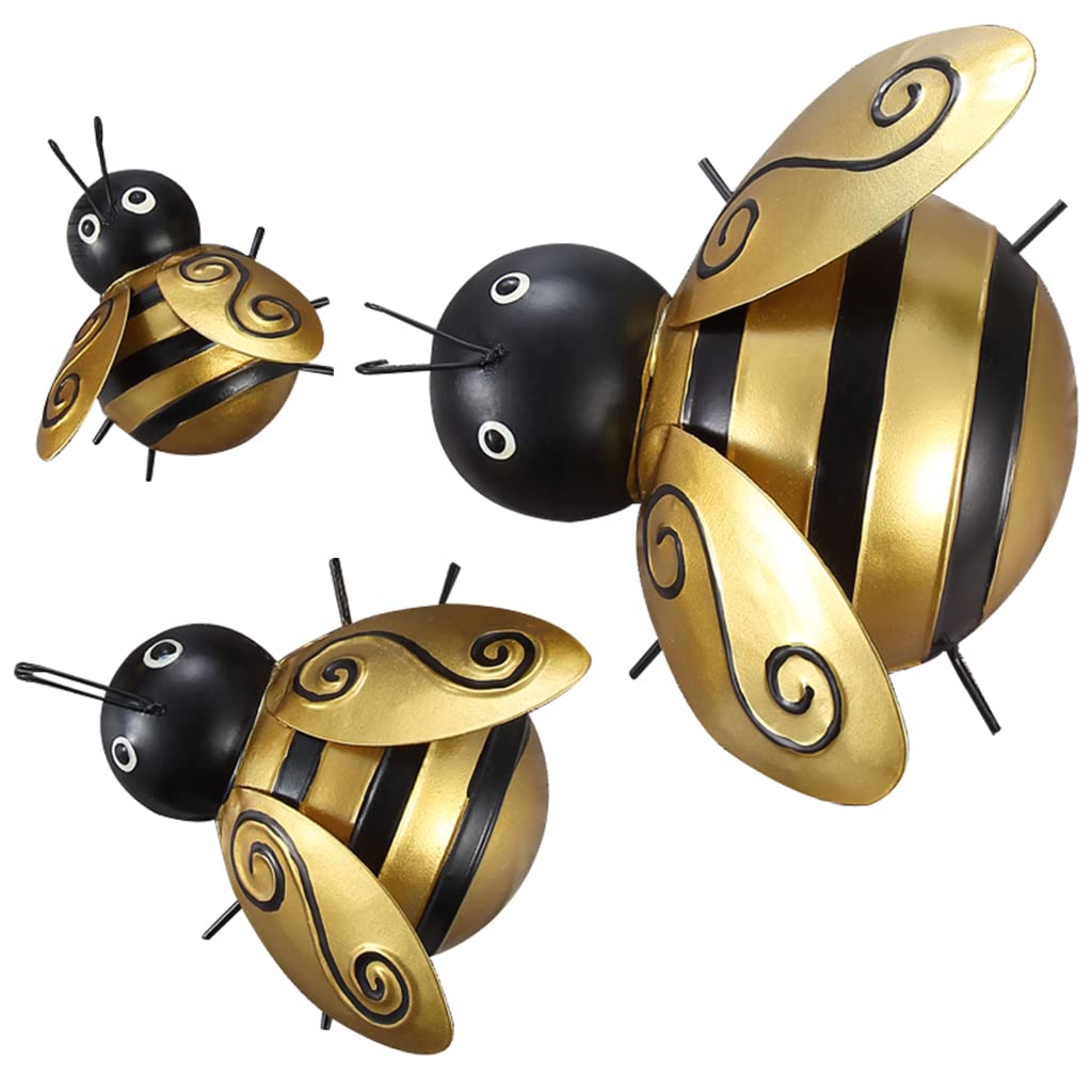 Skelang 3 Pcs Bumble Bee Wall Decor, Metal Wall Art, Bee Wall Hanging Ornament, Metal Wall Sculpture for Garden, Home Decor
