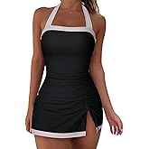 SUUKSESS Women Tummy Control Tankini Swimsuits with Skirt Backless Bathing Suit