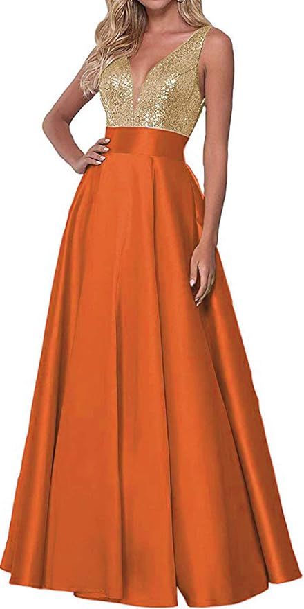 Serafina Cabestro Escote En V Encaje Vestido Con Saten Faja Naranja main image 1