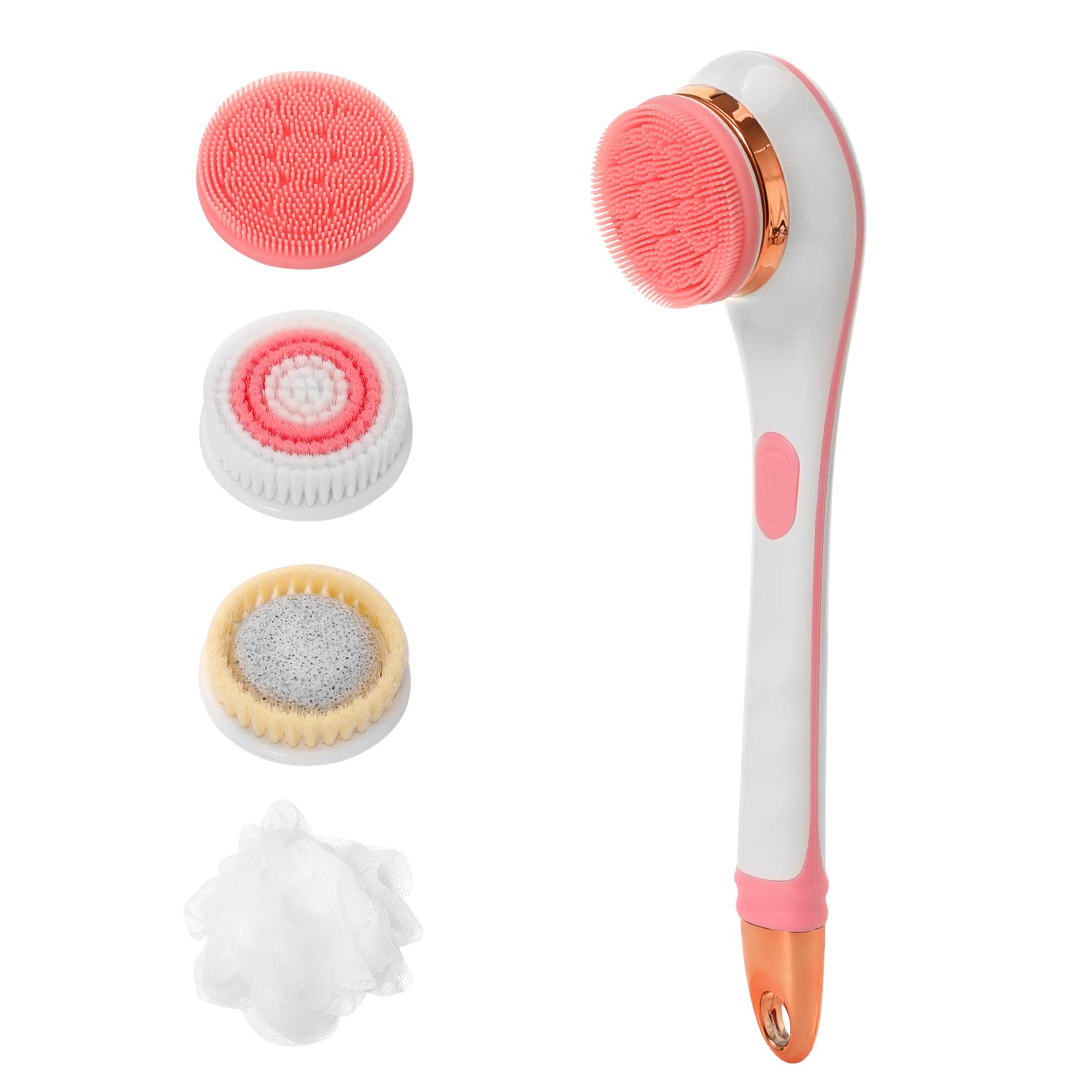 Lohoom Body Brush, 5 in 1 USB Rechargeable Electric Waterproof Facial & Body Cleansing Brush Kit with Handle and 4 Brush Heads Facial Cleansing Brush Spin Brush for Face & Body , Green, 1.0 count