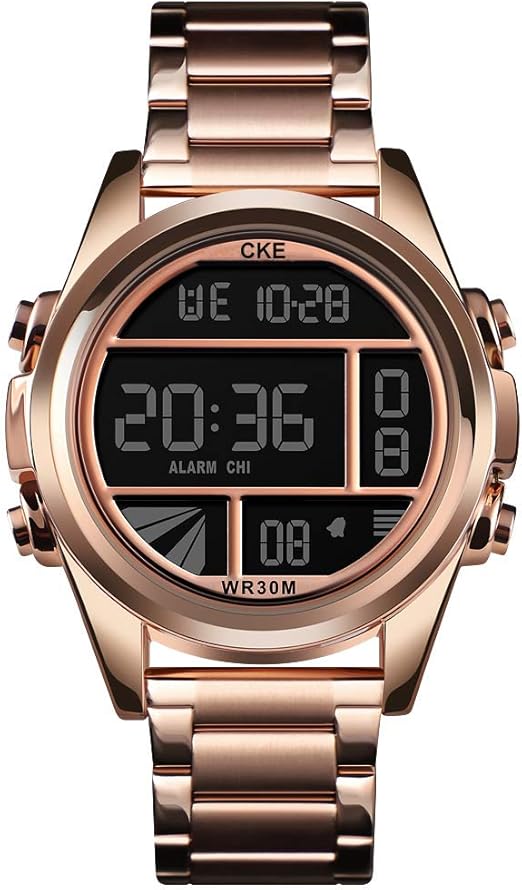 digital watch with metal band