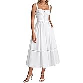 KUTUMAI Floral Corset Midi Dress Lace Up Cutout Flowy Summer Wedding Guest Dresses for Women Sundress with Pockets