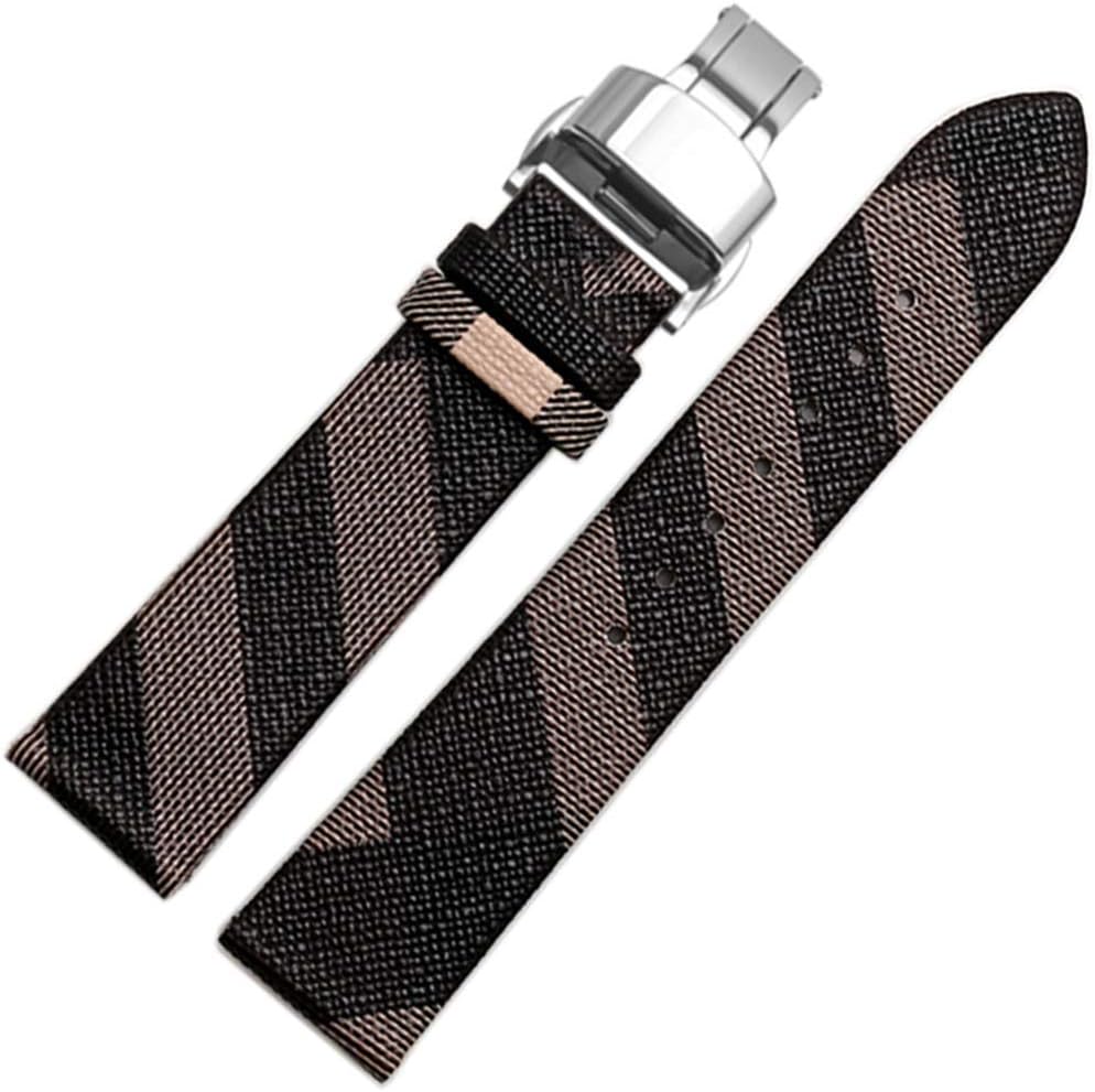 Yiye pavilion 12mm/14mm/16mm/18mm/20mm/22mm Calfskin Leather Watch Band Replacement Watch Strap Quick Release Deployment Butterfly Buckle with Tool Fit for Burberry Watch